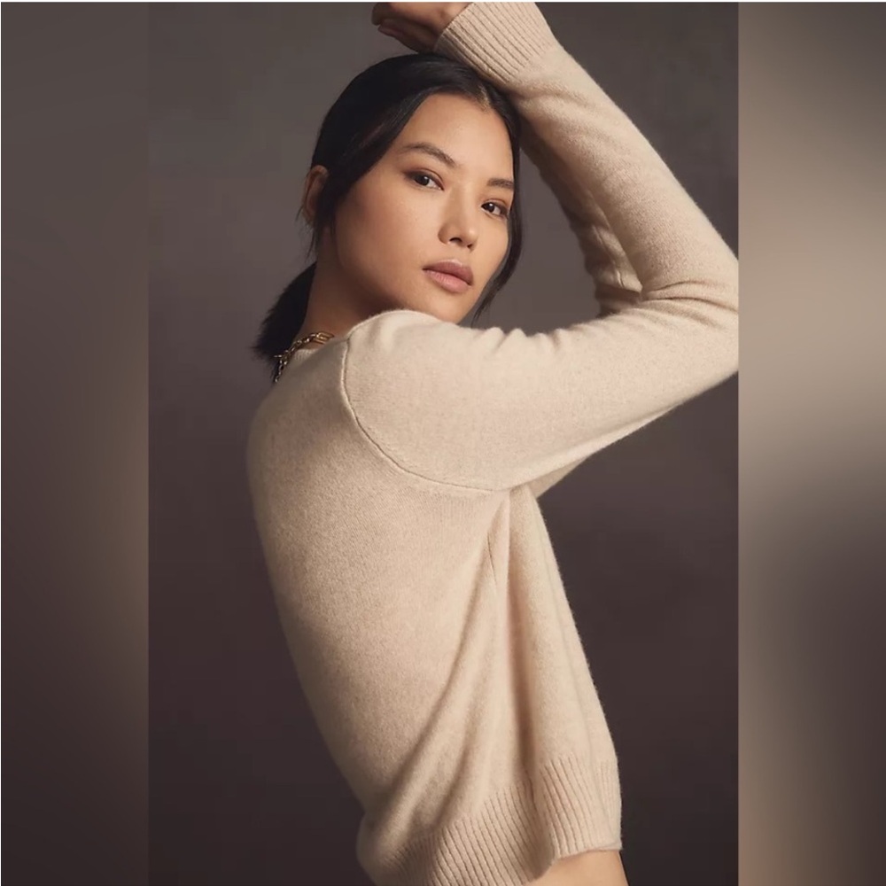 Reformation Dana Cashmere Crew Sweater in Light Sand - Picture 3 of 7